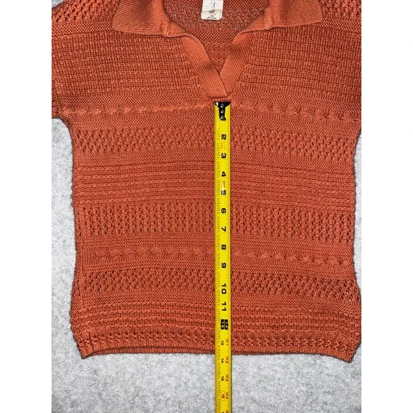 Joie Short Sleeve Open Knit Polo XS Rust Orange Earthy Pointelle Sweater - Picture 9 of 10